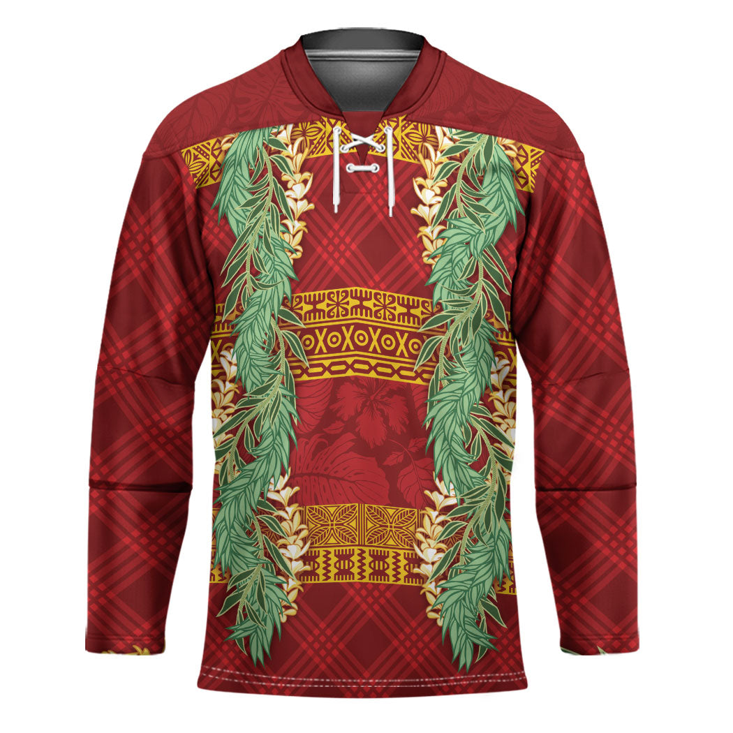 Hawai'i Paniolo Maile Twisted Lei Hockey Jersey Hilo Royal Red LT7 Unisex Red - Polynesian Pride