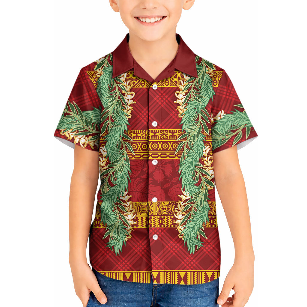 Hawai'i Paniolo Maile Twisted Lei Kid Hawaiian Shirt Hilo Royal Red LT7 Kid Red - Polynesian Pride