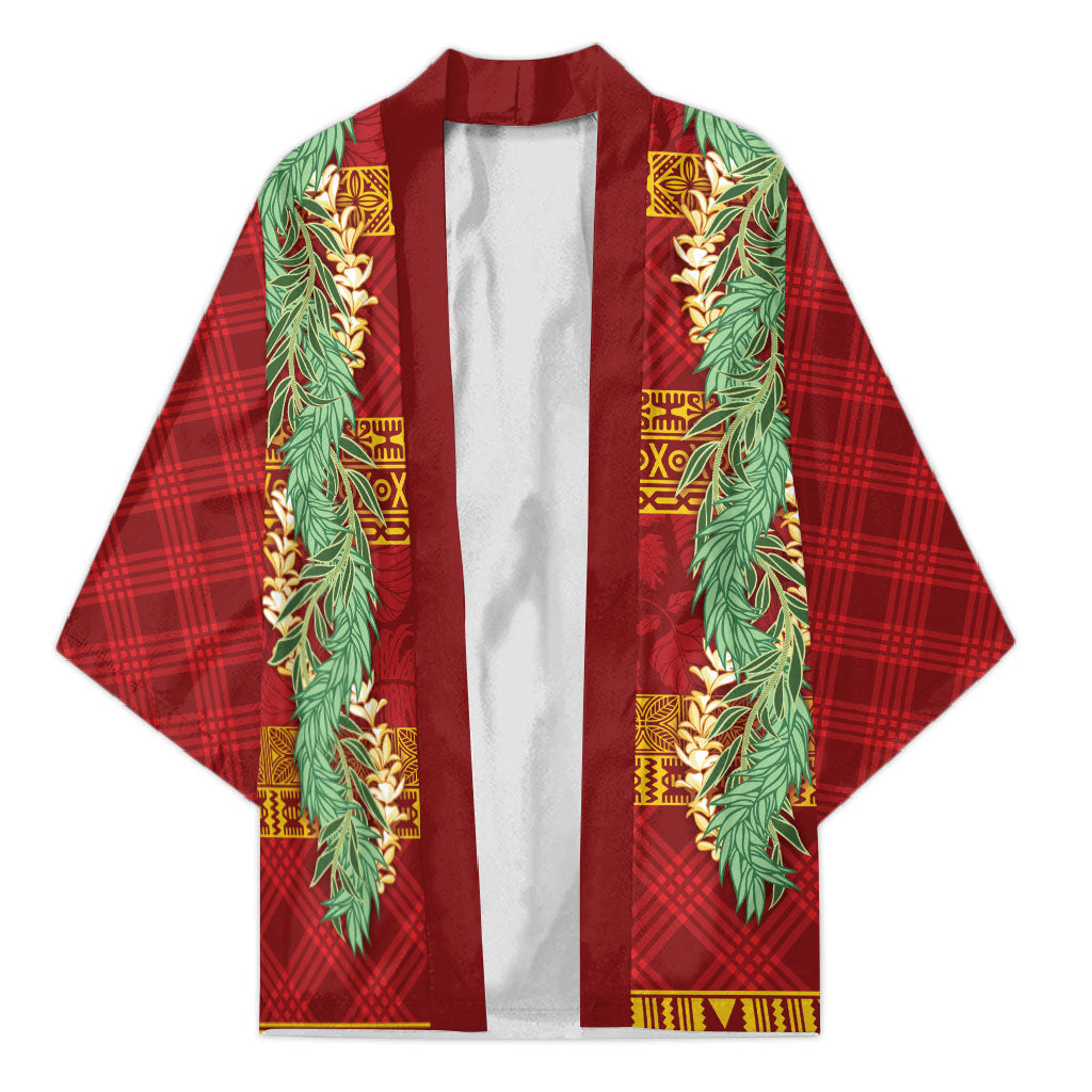 Hawai'i Paniolo Maile Twisted Lei Kimono Hilo Royal Red