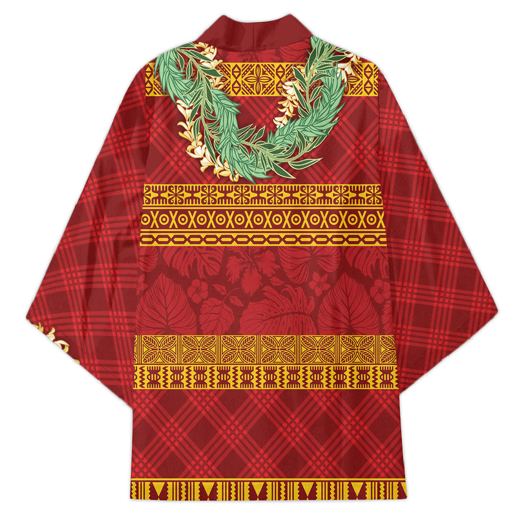 Hawai'i Paniolo Maile Twisted Lei Kimono Hilo Royal Red LT7 - Polynesian Pride