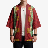 Hawai'i Paniolo Maile Twisted Lei Kimono Hilo Royal Red LT7 - Polynesian Pride