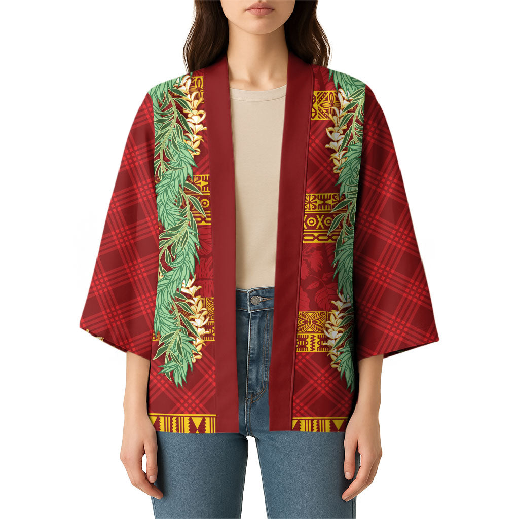 Hawai'i Paniolo Maile Twisted Lei Kimono Hilo Royal Red LT7 - Polynesian Pride