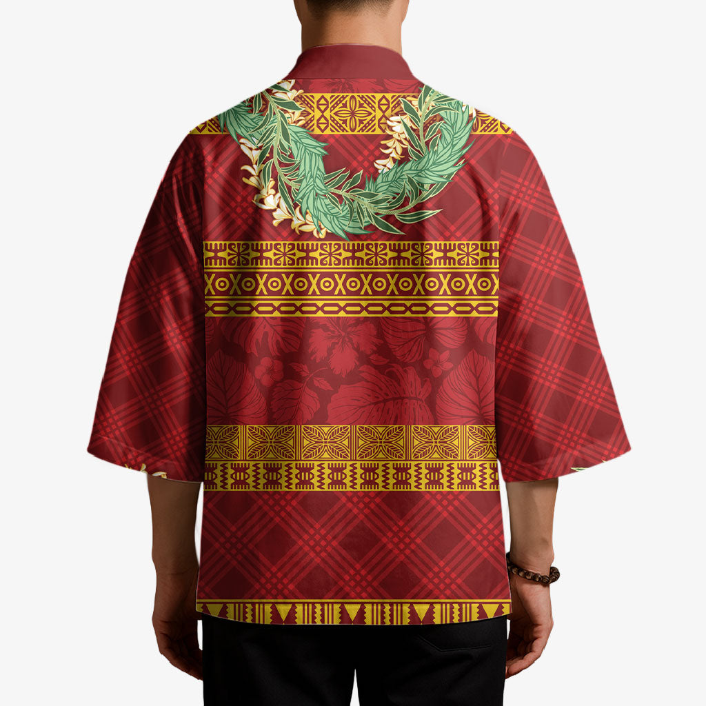 Hawai'i Paniolo Maile Twisted Lei Kimono Hilo Royal Red LT7 - Polynesian Pride
