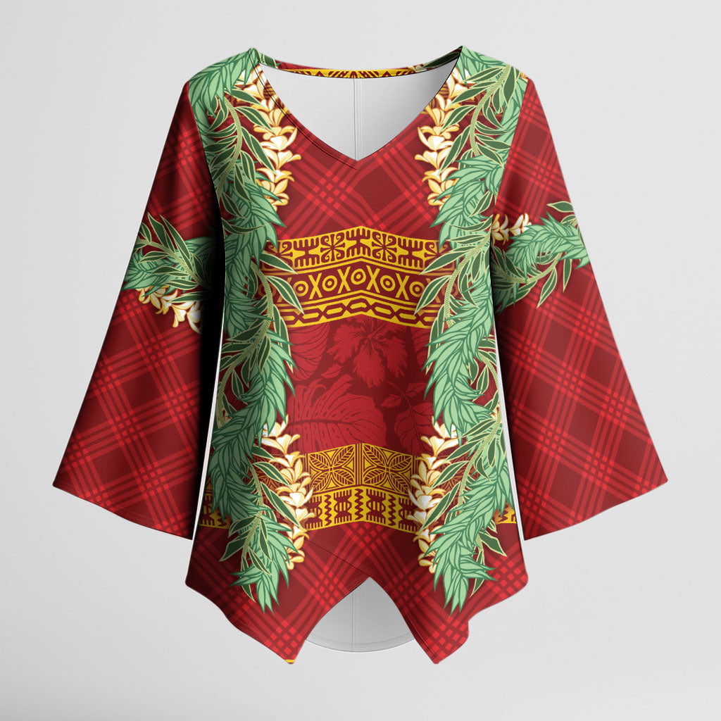 Hawai'i Paniolo Maile Twisted Lei Kimono Sleeve Blouse Hilo Royal Red