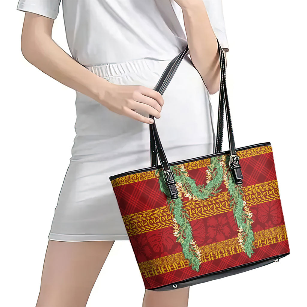 Hawai'i Paniolo Maile Twisted Lei Leather Tote Bag Hilo Royal Red LT7 - Polynesian Pride
