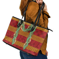 Hawai'i Paniolo Maile Twisted Lei Leather Tote Bag Hilo Royal Red LT7 - Polynesian Pride