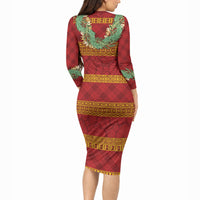 Hawai'i Paniolo Maile Twisted Lei Long Sleeve Bodycon Dress Hilo Royal Red LT7 - Polynesian Pride