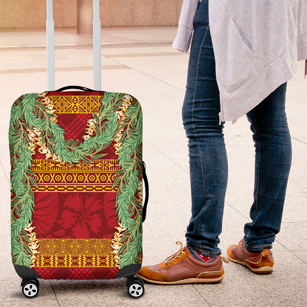 Hawai'i Paniolo Maile Twisted Lei Luggage Cover Hilo Royal Red