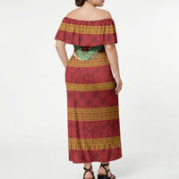 Hawai'i Paniolo Maile Twisted Lei Off Shoulder Maxi Dress Hilo Royal Red LT7 - Polynesian Pride
