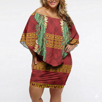 Hawai'i Paniolo Maile Twisted Lei Off Shoulder Short Dress Hilo Royal Red LT7 Women Red - Polynesian Pride