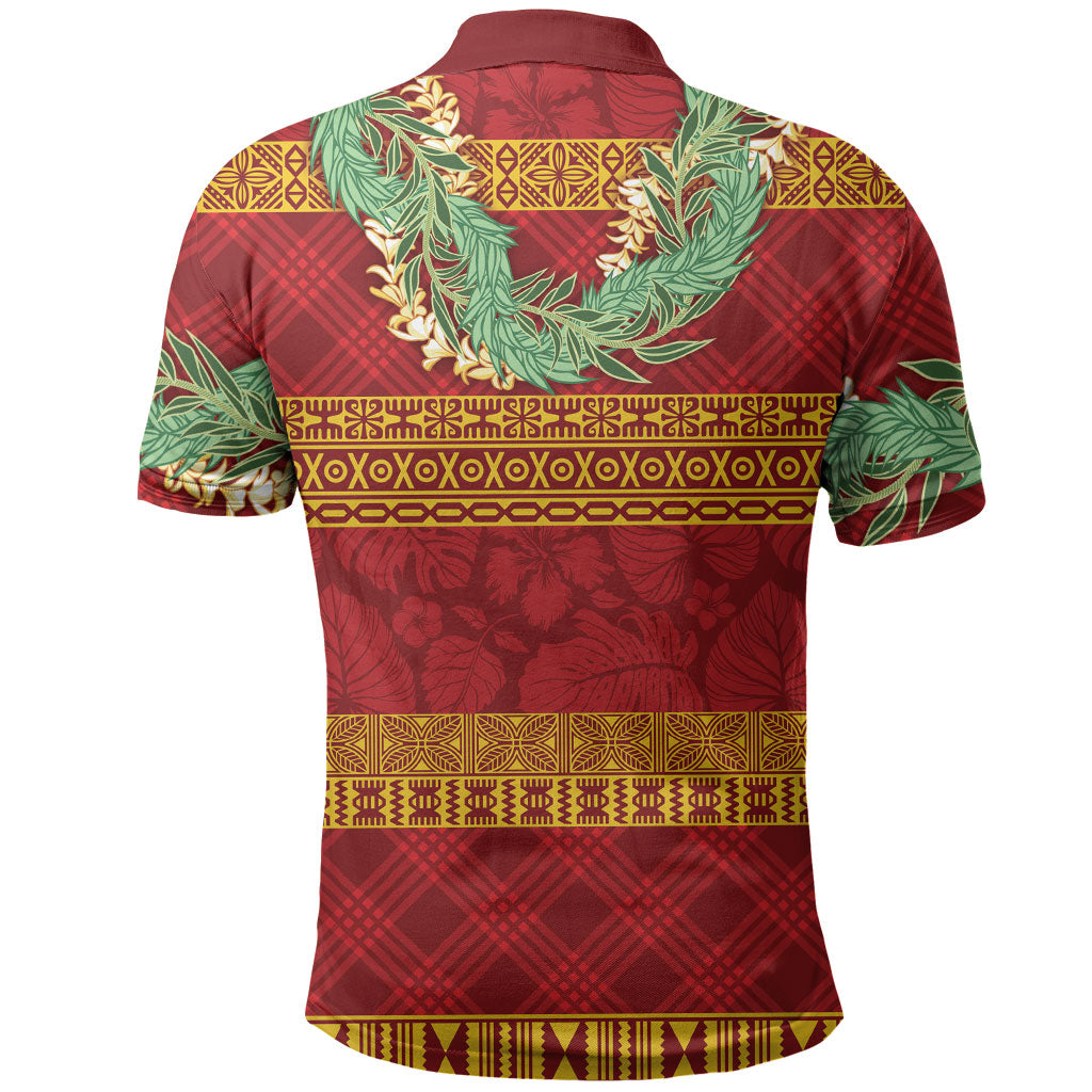 Hawai'i Paniolo Maile Twisted Lei Polo Shirt Hilo Royal Red LT7 - Polynesian Pride