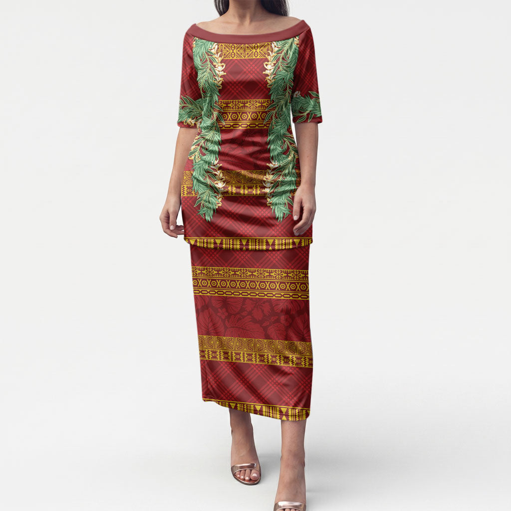 Hawai'i Paniolo Maile Twisted Lei Puletasi Hilo Royal Red LT7 Long Dress Red - Polynesian Pride