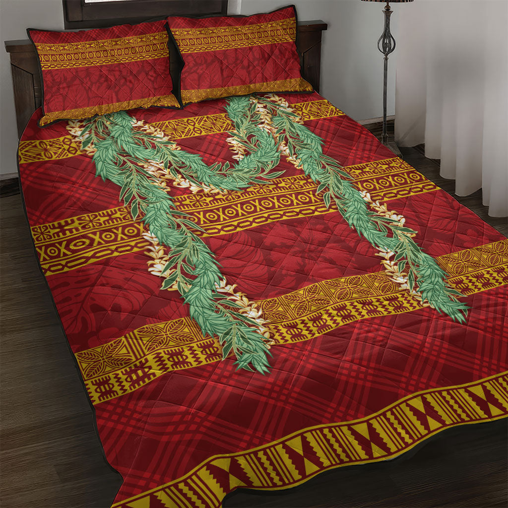Hawai'i Paniolo Maile Twisted Lei Quilt Bed Set Hilo Royal Red LT7 Red - Polynesian Pride