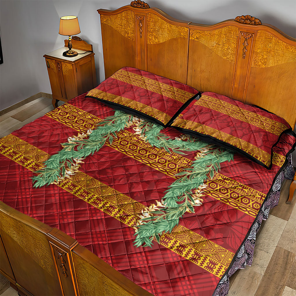 Hawai'i Paniolo Maile Twisted Lei Quilt Bed Set Hilo Royal Red LT7 - Polynesian Pride