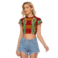 Hawai'i Paniolo Maile Twisted Lei Raglan Cropped T Shirt Hilo Royal Red LT7 Female Red - Polynesian Pride