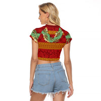 Hawai'i Paniolo Maile Twisted Lei Raglan Cropped T Shirt Hilo Royal Red LT7 - Polynesian Pride