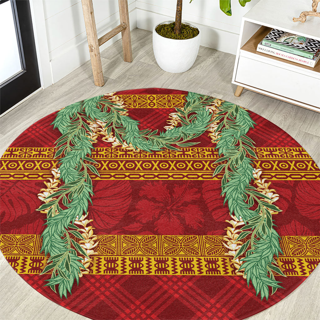 Hawai'i Paniolo Maile Twisted Lei Round Carpet Hilo Royal Red LT7 Red - Polynesian Pride