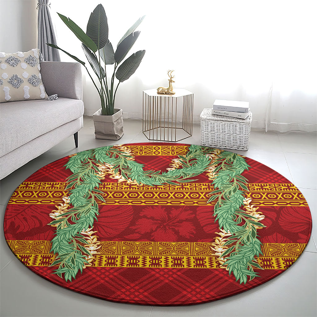 Hawai'i Paniolo Maile Twisted Lei Round Carpet Hilo Royal Red LT7 - Polynesian Pride