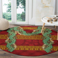 Hawai'i Paniolo Maile Twisted Lei Round Carpet Hilo Royal Red LT7 - Polynesian Pride