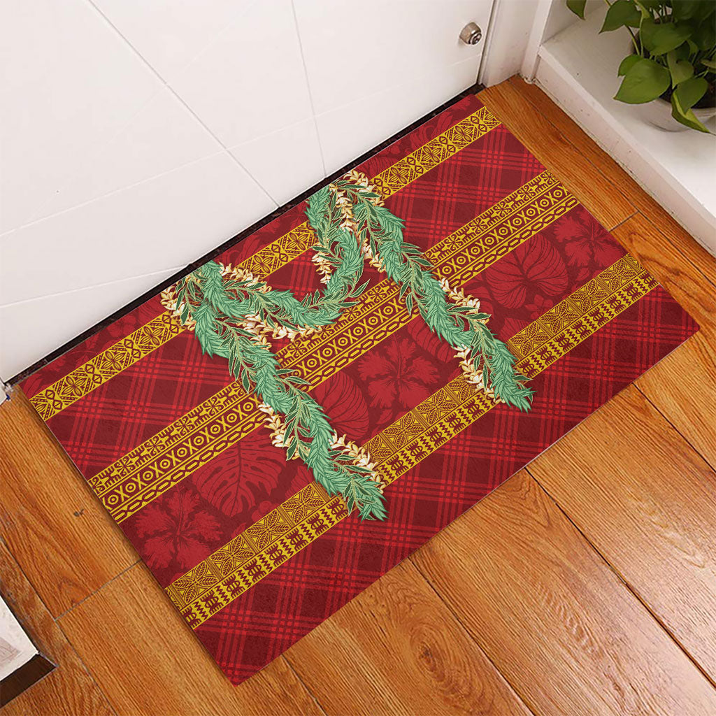 Hawai'i Paniolo Maile Twisted Lei Rubber Doormat Hilo Royal Red LT7 - Polynesian Pride