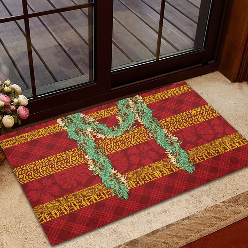 Hawai'i Paniolo Maile Twisted Lei Rubber Doormat Hilo Royal Red LT7 - Polynesian Pride
