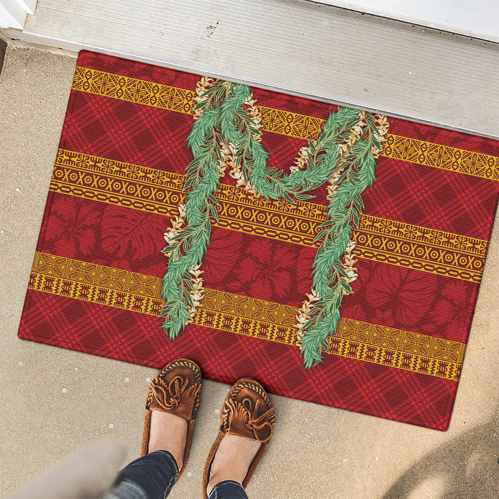Hawai'i Paniolo Maile Twisted Lei Rubber Doormat Hilo Royal Red LT7 - Polynesian Pride
