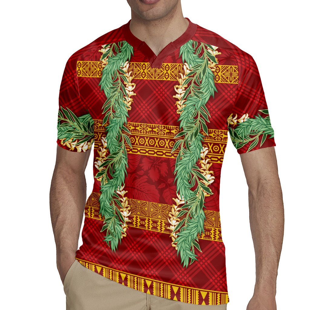 Hawai'i Paniolo Maile Twisted Lei Rugby Jersey Hilo Royal Red LT7 - Polynesian Pride