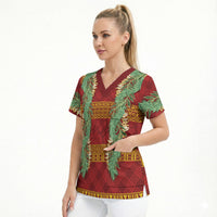 Hawai'i Paniolo Maile Twisted Lei Scrub Top Hilo Royal Red LT7 - Polynesian Pride