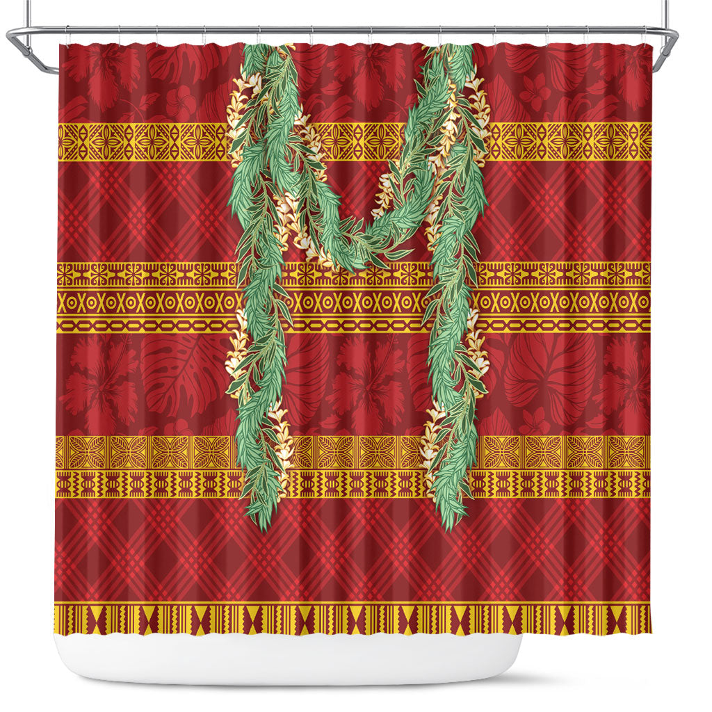 Hawai'i Paniolo Maile Twisted Lei Shower Curtain Hilo Royal Red