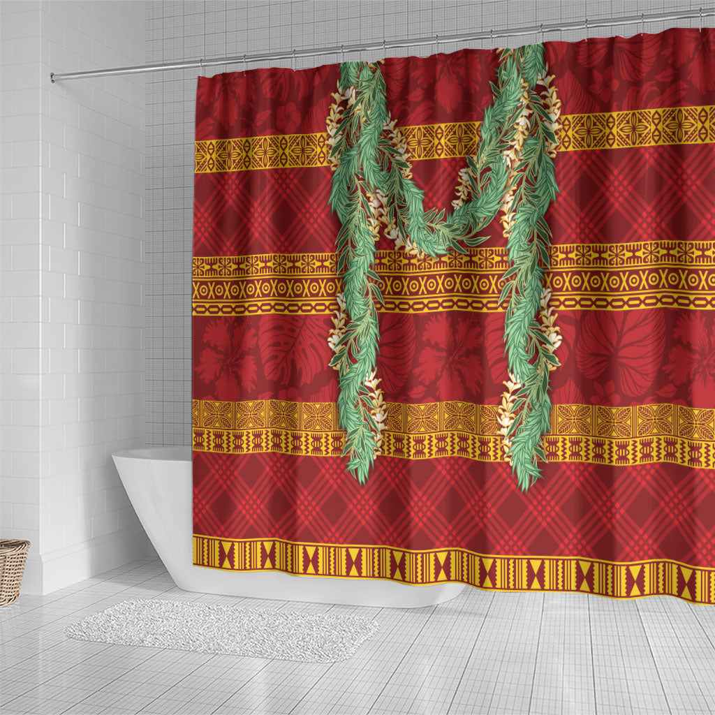 Hawai'i Paniolo Maile Twisted Lei Shower Curtain Hilo Royal Red LT7 - Polynesian Pride