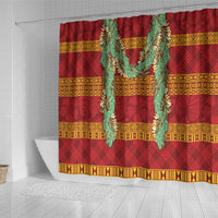 Hawai'i Paniolo Maile Twisted Lei Shower Curtain Hilo Royal Red LT7 - Polynesian Pride
