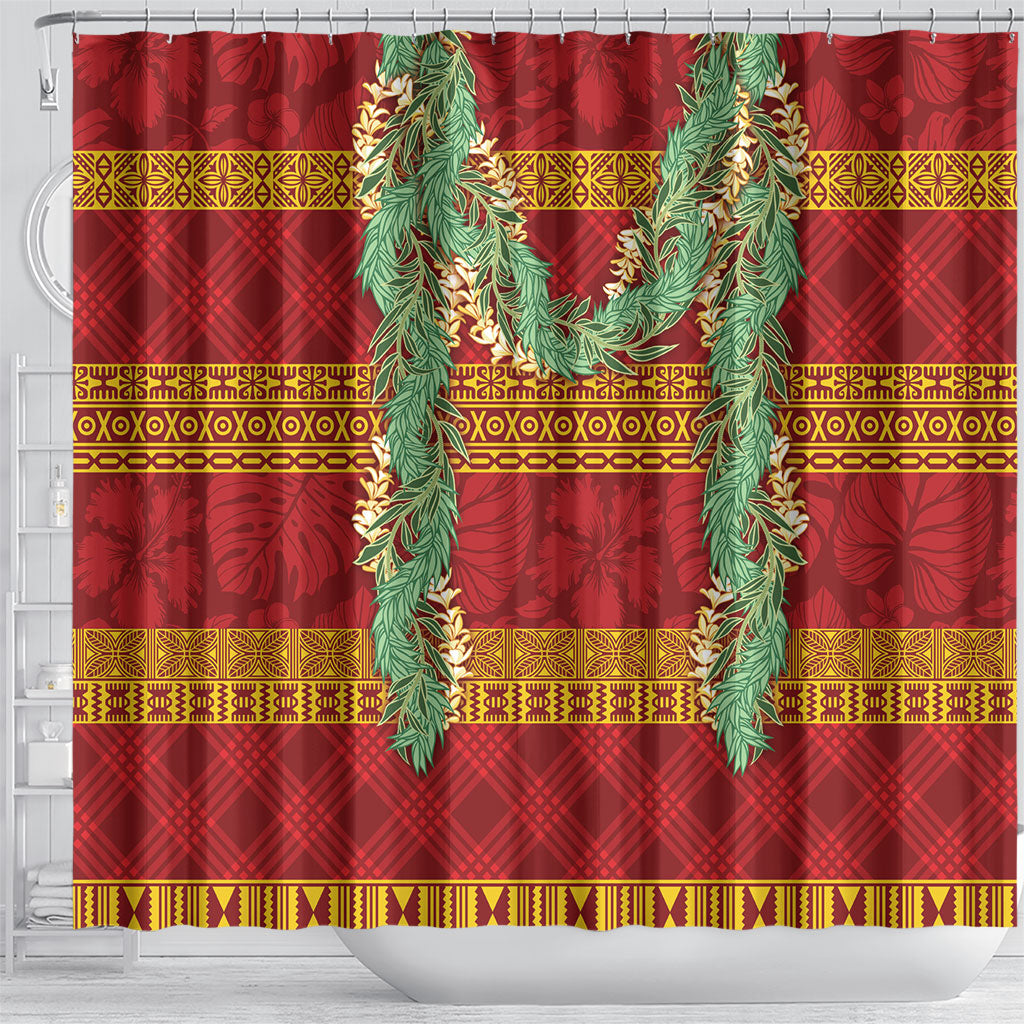 Hawai'i Paniolo Maile Twisted Lei Shower Curtain Hilo Royal Red LT7 - Polynesian Pride