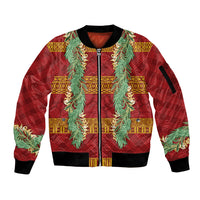 Hawai'i Paniolo Maile Twisted Lei Sleeve Zip Bomber Jacket Hilo Royal Red LT7 Unisex Red - Polynesian Pride