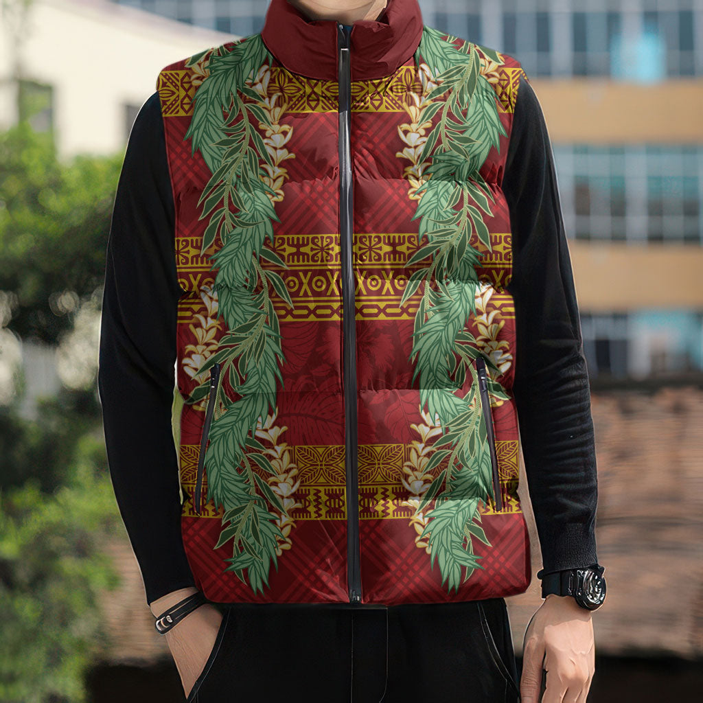 Hawai'i Paniolo Maile Twisted Lei Sleeveless Puffer Jacket Hilo Royal Red LT7 - Polynesian Pride