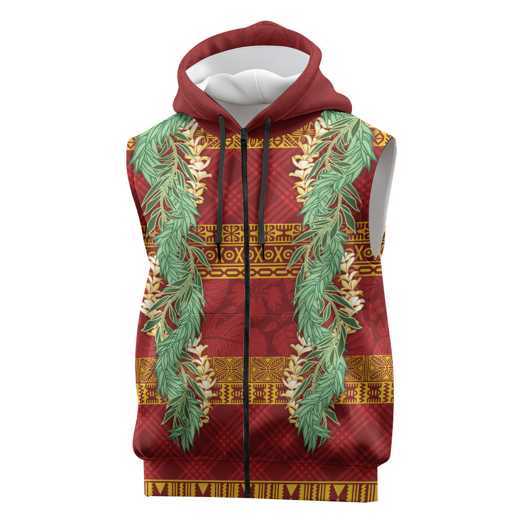 Hawai'i Paniolo Maile Twisted Lei Sleeveless Zip Hoodie Hilo Royal Red LT7 Red - Polynesian Pride