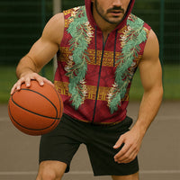 Hawai'i Paniolo Maile Twisted Lei Sleeveless Zip Hoodie Hilo Royal Red LT7 - Polynesian Pride