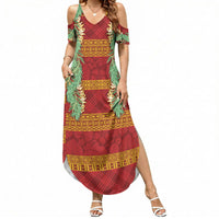Hawai'i Paniolo Maile Twisted Lei Summer Maxi Dress Hilo Royal Red LT7 Women Red - Polynesian Pride
