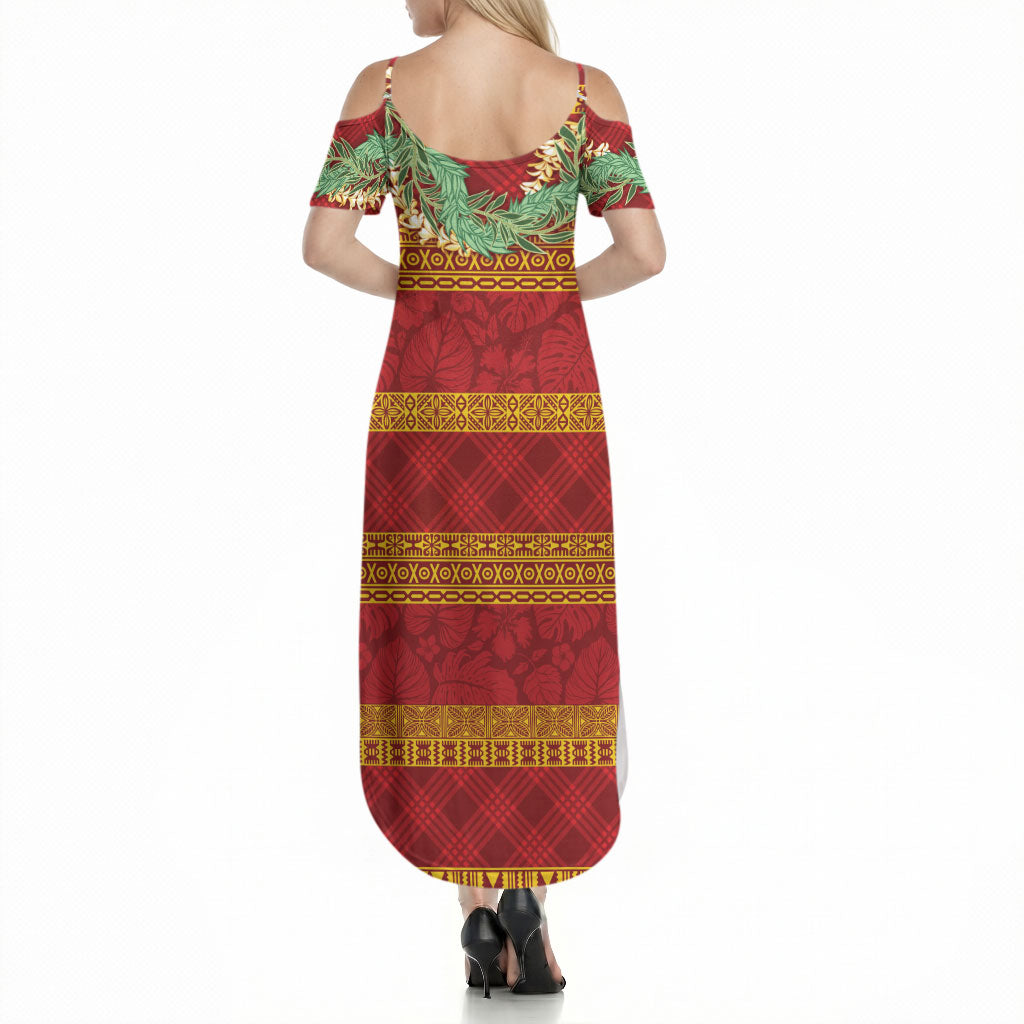 Hawai'i Paniolo Maile Twisted Lei Summer Maxi Dress Hilo Royal Red LT7 - Polynesian Pride