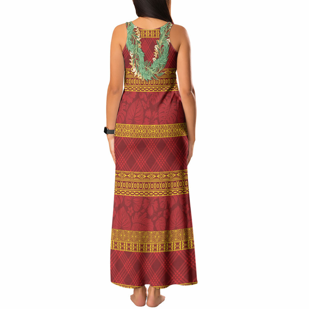 Hawai'i Paniolo Maile Twisted Lei Tank Maxi Dress Hilo Royal Red LT7 - Polynesian Pride