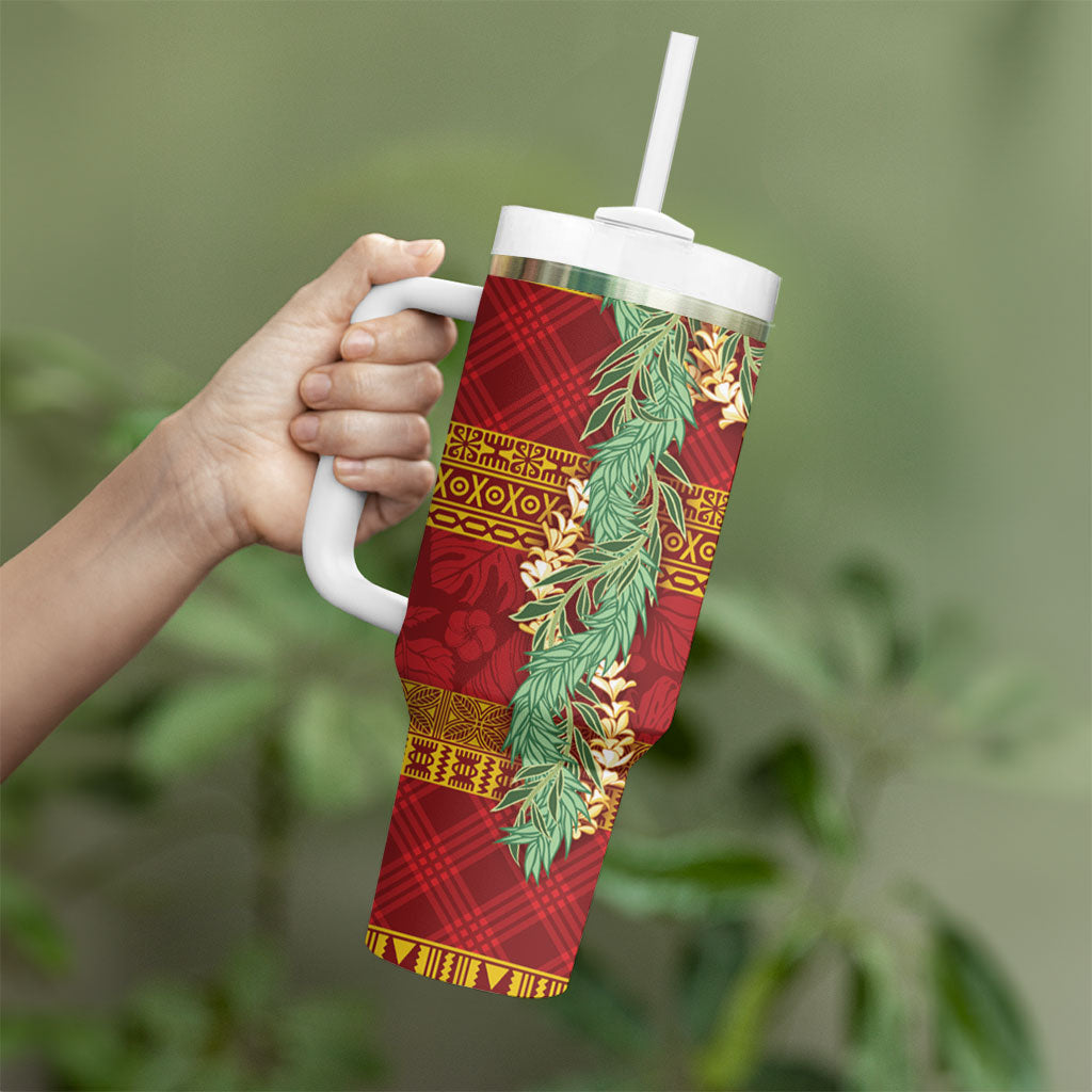 Hawai'i Paniolo Maile Twisted Lei Tumbler With Handle Hilo Royal Red LT7 - Polynesian Pride