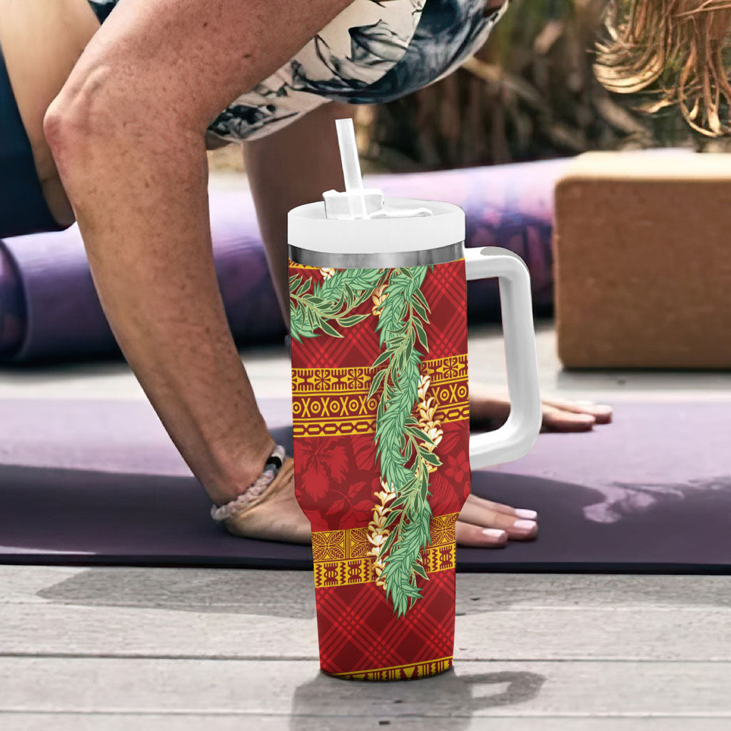 Hawai'i Paniolo Maile Twisted Lei Tumbler With Handle Hilo Royal Red LT7 - Polynesian Pride