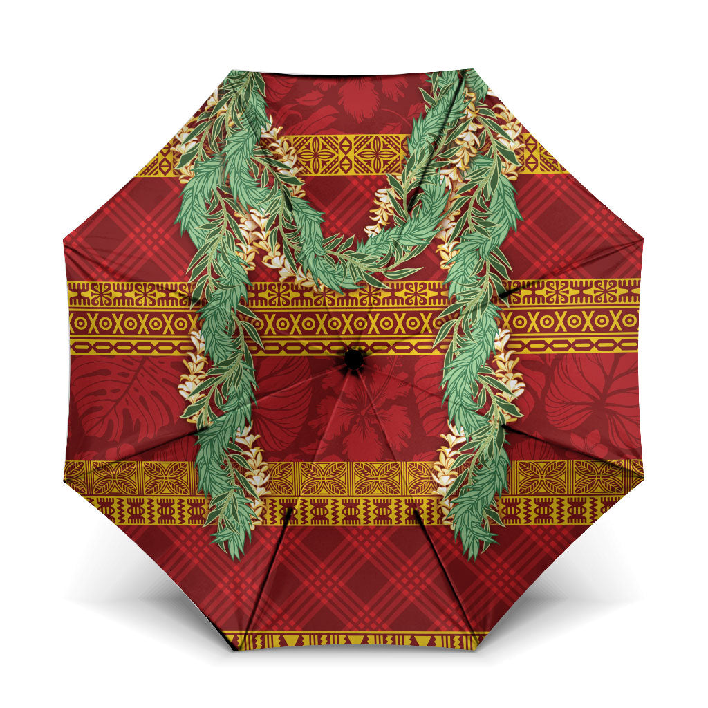 Hawai'i Paniolo Maile Twisted Lei Umbrella Hilo Royal Red LT7 One Size Folded 11.42 inch Opened Diameter 37.4 inch Red - Polynesian Pride