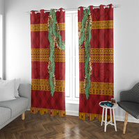 Hawai'i Paniolo Maile Twisted Lei Window Curtain Hilo Royal Red LT7 With Grommets Red - Polynesian Pride