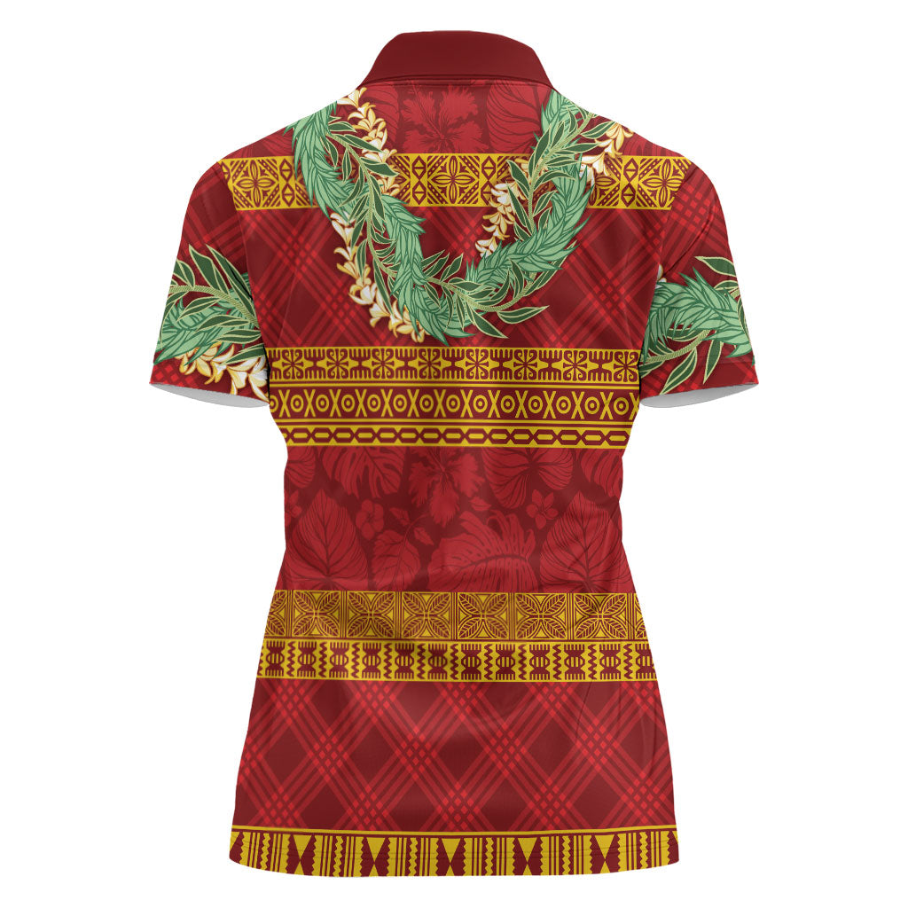 Hawai'i Paniolo Maile Twisted Lei Women Polo Shirt Hilo Royal Red LT7 - Polynesian Pride