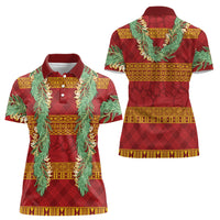Hawai'i Paniolo Maile Twisted Lei Women Polo Shirt Hilo Royal Red LT7 - Polynesian Pride