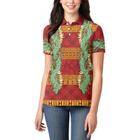 Hawai'i Paniolo Maile Twisted Lei Women Polo Shirt Hilo Royal Red LT7 - Polynesian Pride