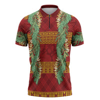 Hawai'i Paniolo Maile Twisted Lei Zipper Polo Shirt Hilo Royal Red LT7 Red - Polynesian Pride