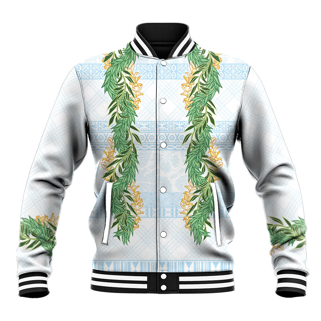 Hawai'i Paniolo Maile Twisted Lei Baseball Jacket Winter White LT7 Unisex White - Polynesian Pride