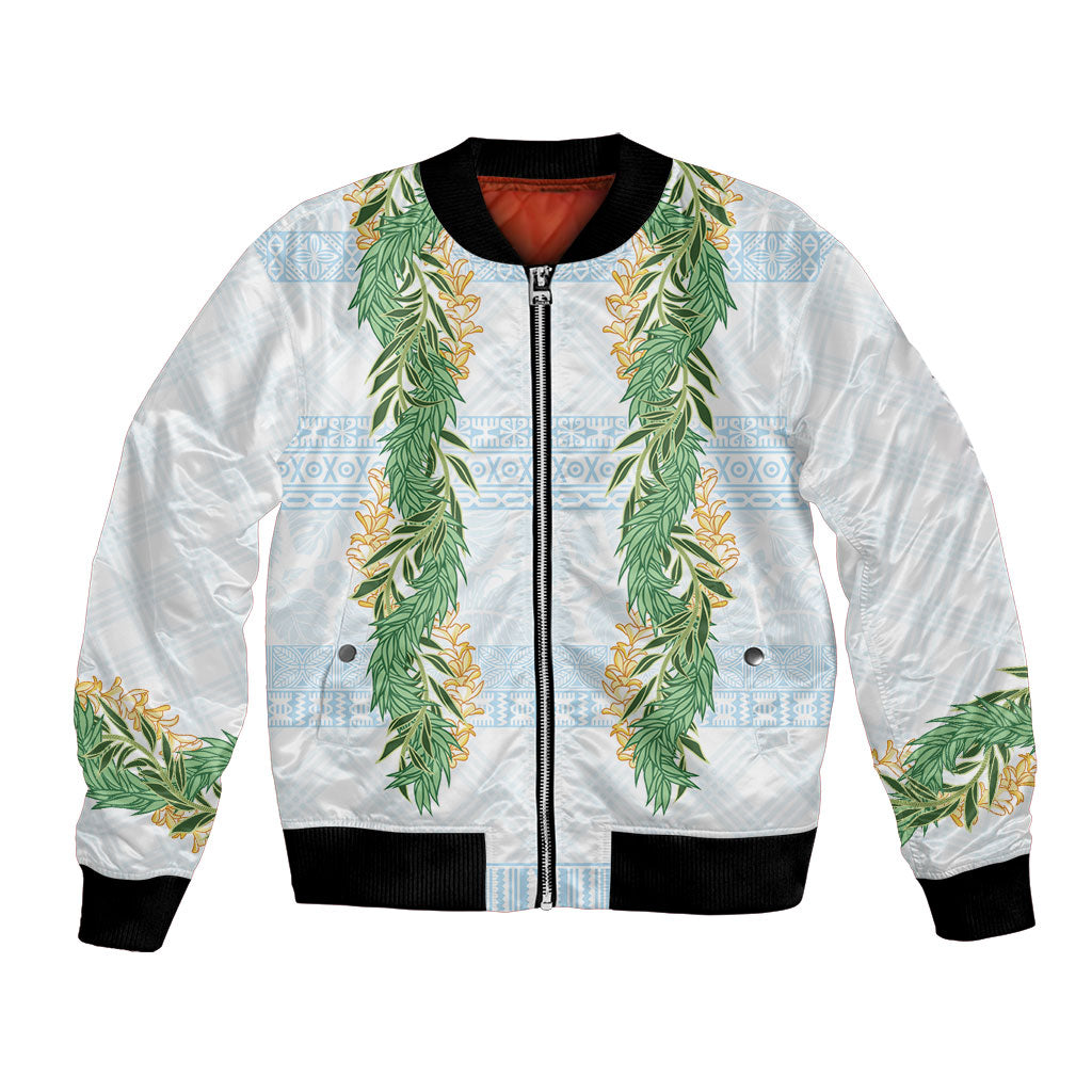Hawai'i Paniolo Maile Twisted Lei Bomber Jacket Winter White LT7 Unisex White - Polynesian Pride