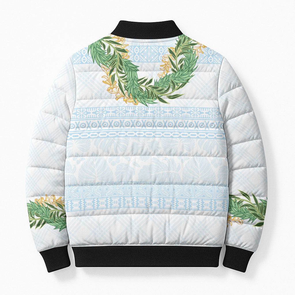 Hawai'i Paniolo Maile Twisted Lei Bomber Puffer Jacket Winter White LT7 - Polynesian Pride